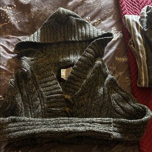 Old Navy Gray and Black Knit Hooded Cardigan